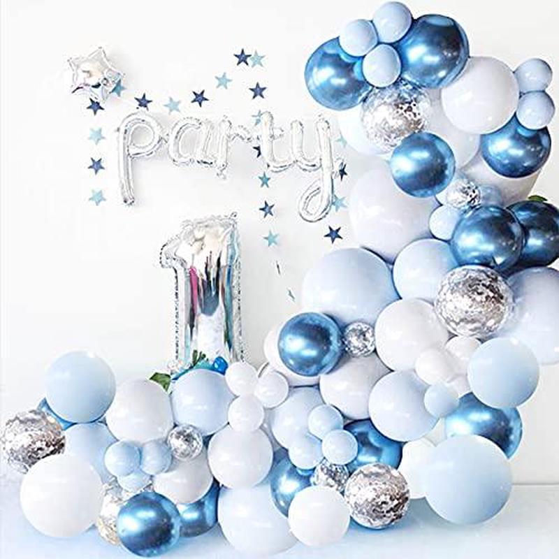 126 Pieces/PCS Metallic Blue White and Silver Confetti Latex Balloons for Baby Shower Birthday Wedding