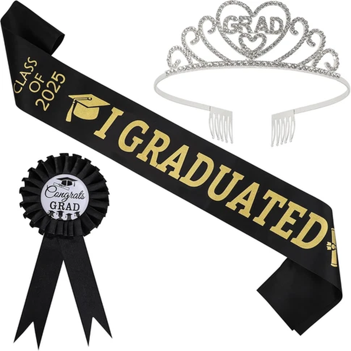 2025 Graduation Crown Sash Badge Set Graduation Tiara and I Graduated Sash Congr