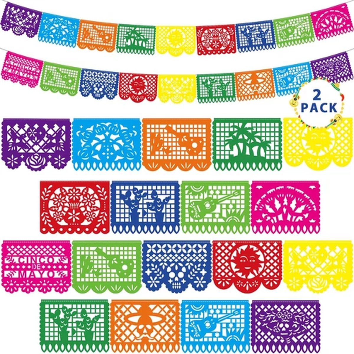 36 FT Cinco De Mayo Decorations, 2 Pack Mexican Party Banner, Plastic Fiesta Ban