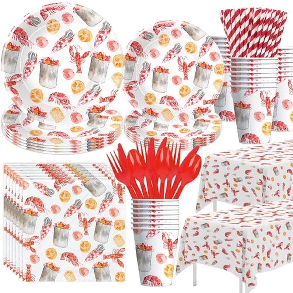 Crawfish Boil Party Supplies Tableware Set for 24 Guests Lobster Theme