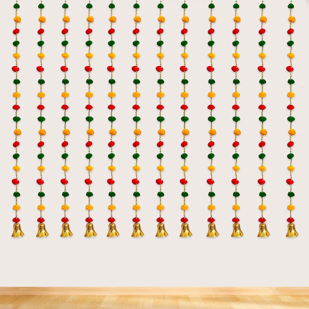 Door Hanging for Home Decoration – 12 Pcs Toran | Pom Pom Latkan | Traditional Pooja Decor