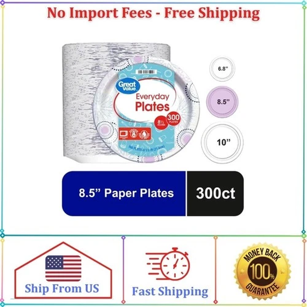 Great Value Disposable Paper Plates, 8.5″, 300 Count