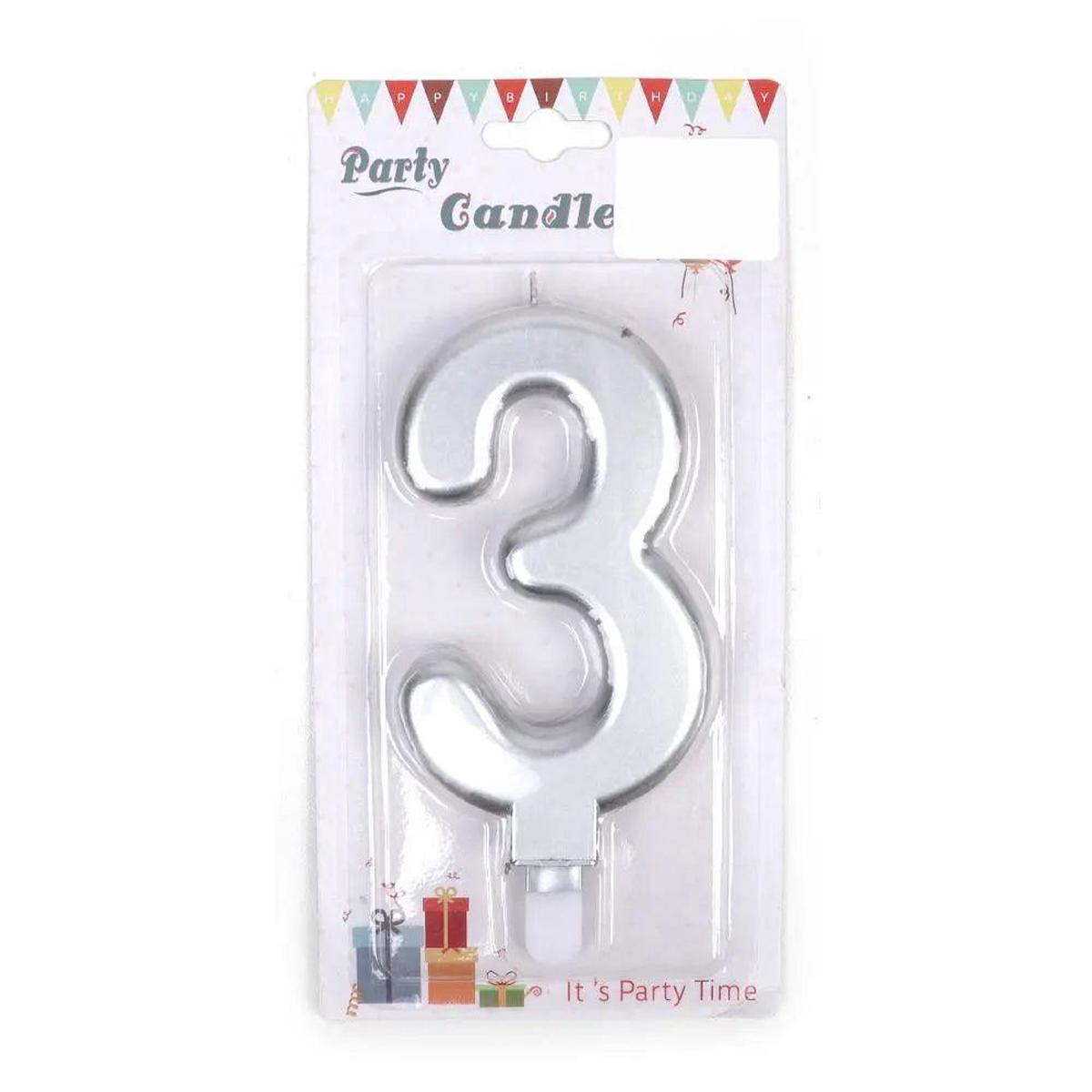 Happy Birthday No 3 Numeric Candle – Silver (NC-015)