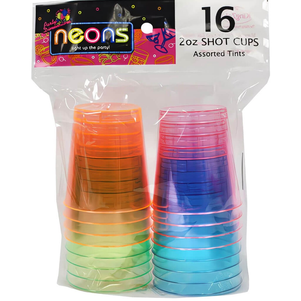 Neon Plastic Shot Cup 2oz 16ct
