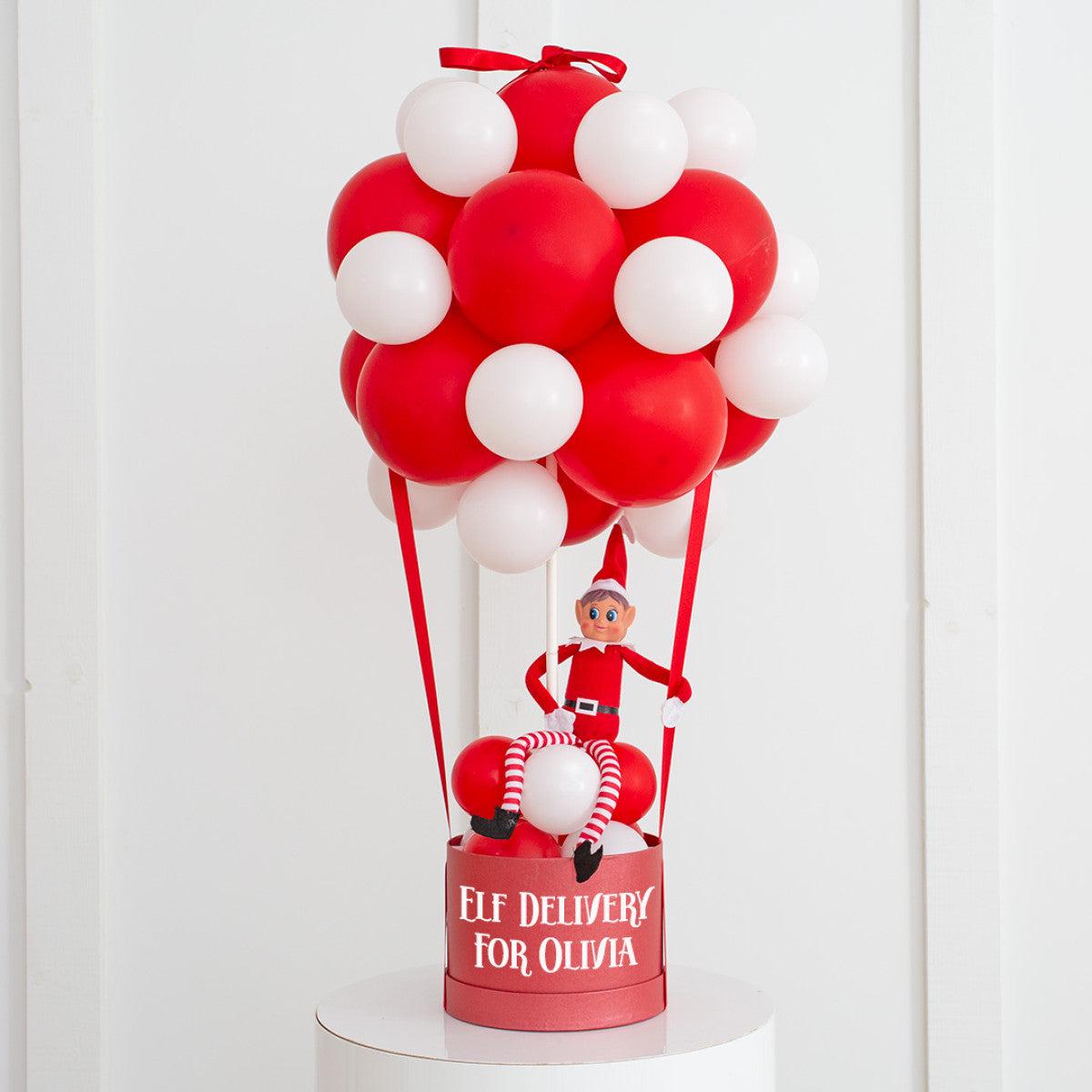Personalised Christmas Balloon Elf Gift Box – Red and White Colors