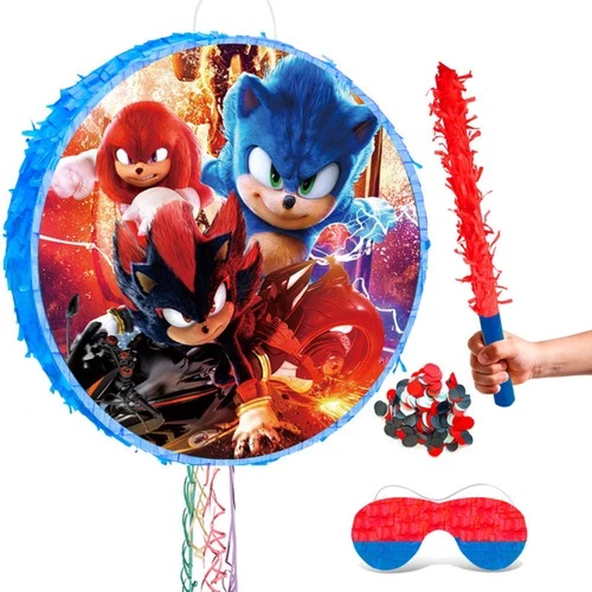Sonic Pinata 4 Pcs Sonic Party Pinata Sticks Sonic Party Game Eye Mask for Kids