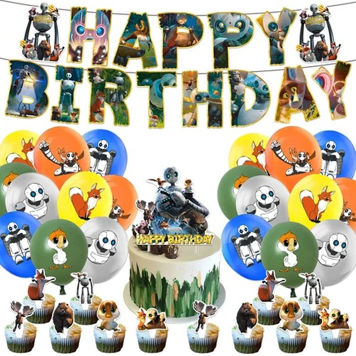 The Wild Robot Party Decoration Banner Children Birthday Cake Topper Balloons