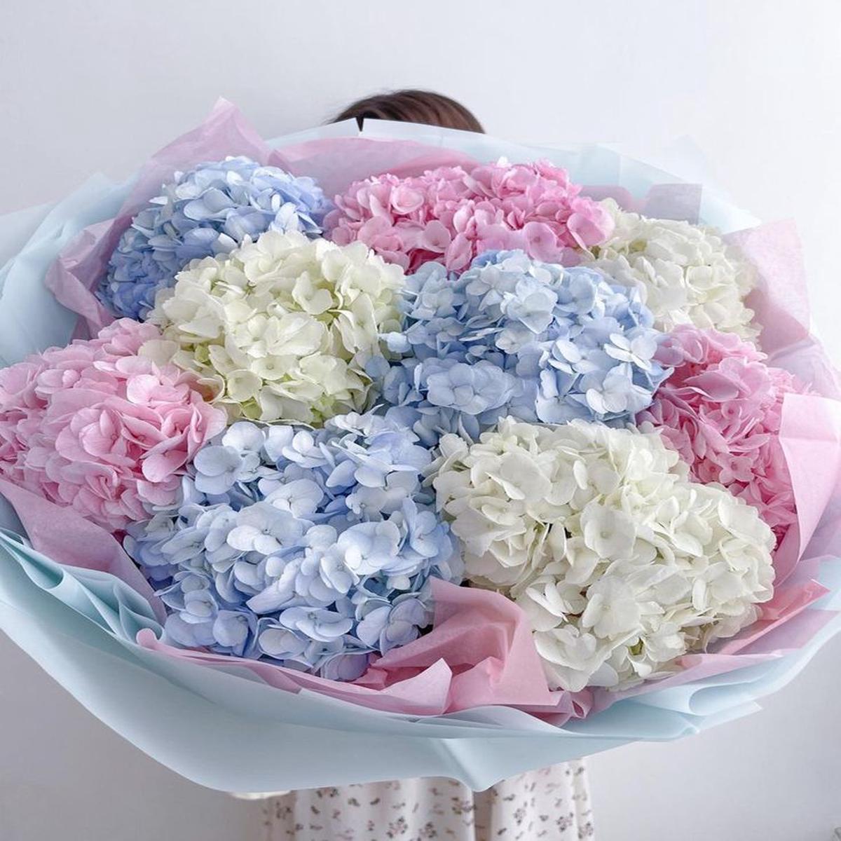 White, Pink, Blue Hydrangea – Floral Fresh Bouquet