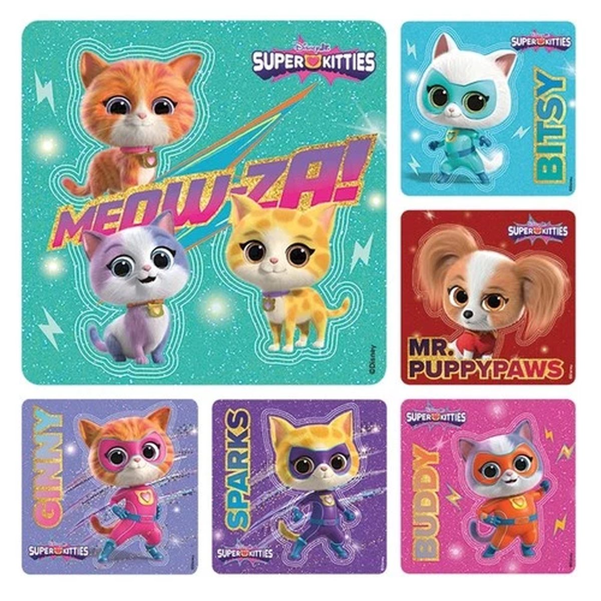 25 (Licensed)  Superkitties Stickers, 2.5″x2.5″ each, Party Favors