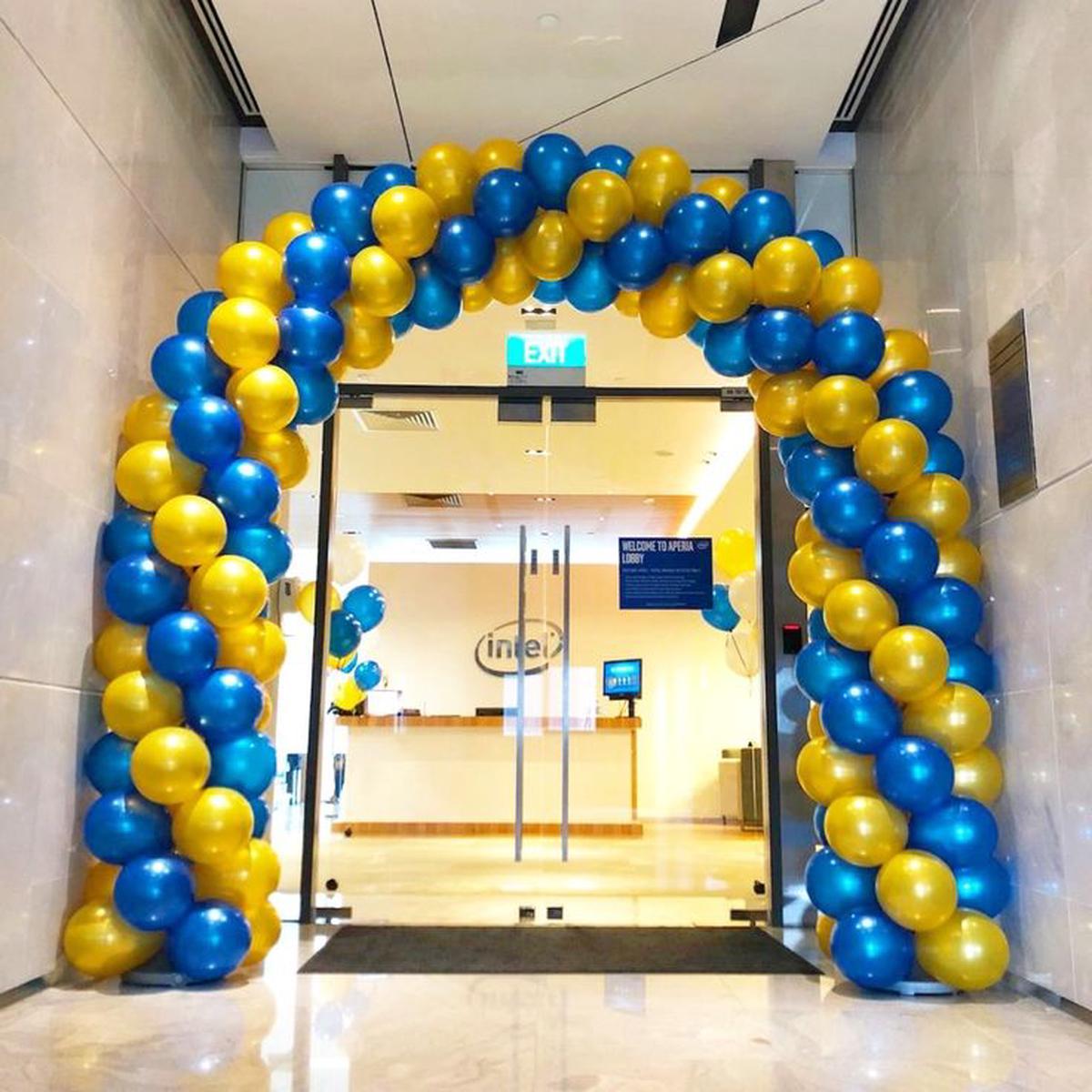 Balloon Arch Yellow and Blue Spiral Arrangement – Corporate Event, Grand Opening, Company Event Per