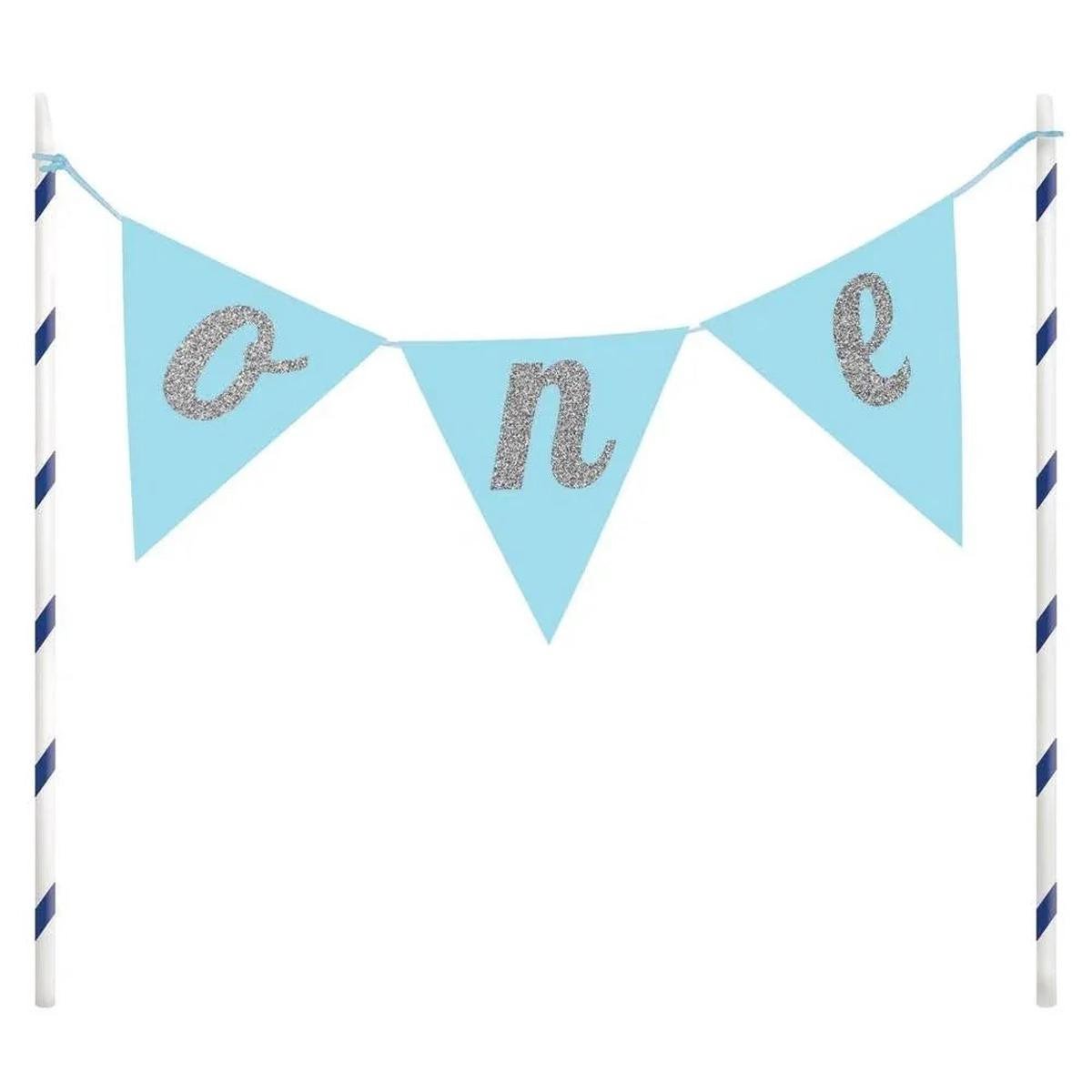 Blue One Pennant Cake Topper