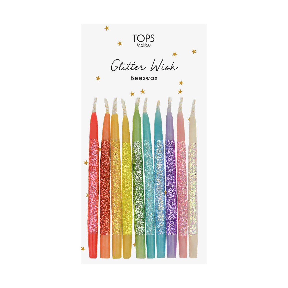 Glitter Wish Candles Beeswax Rainbow 3″
