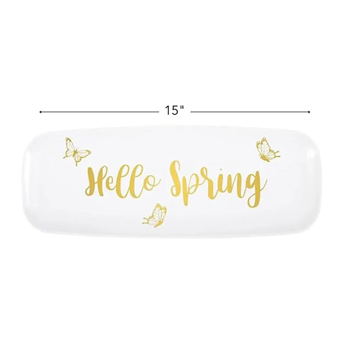 Gold “Hello Spring” Plastic Serving Tray
