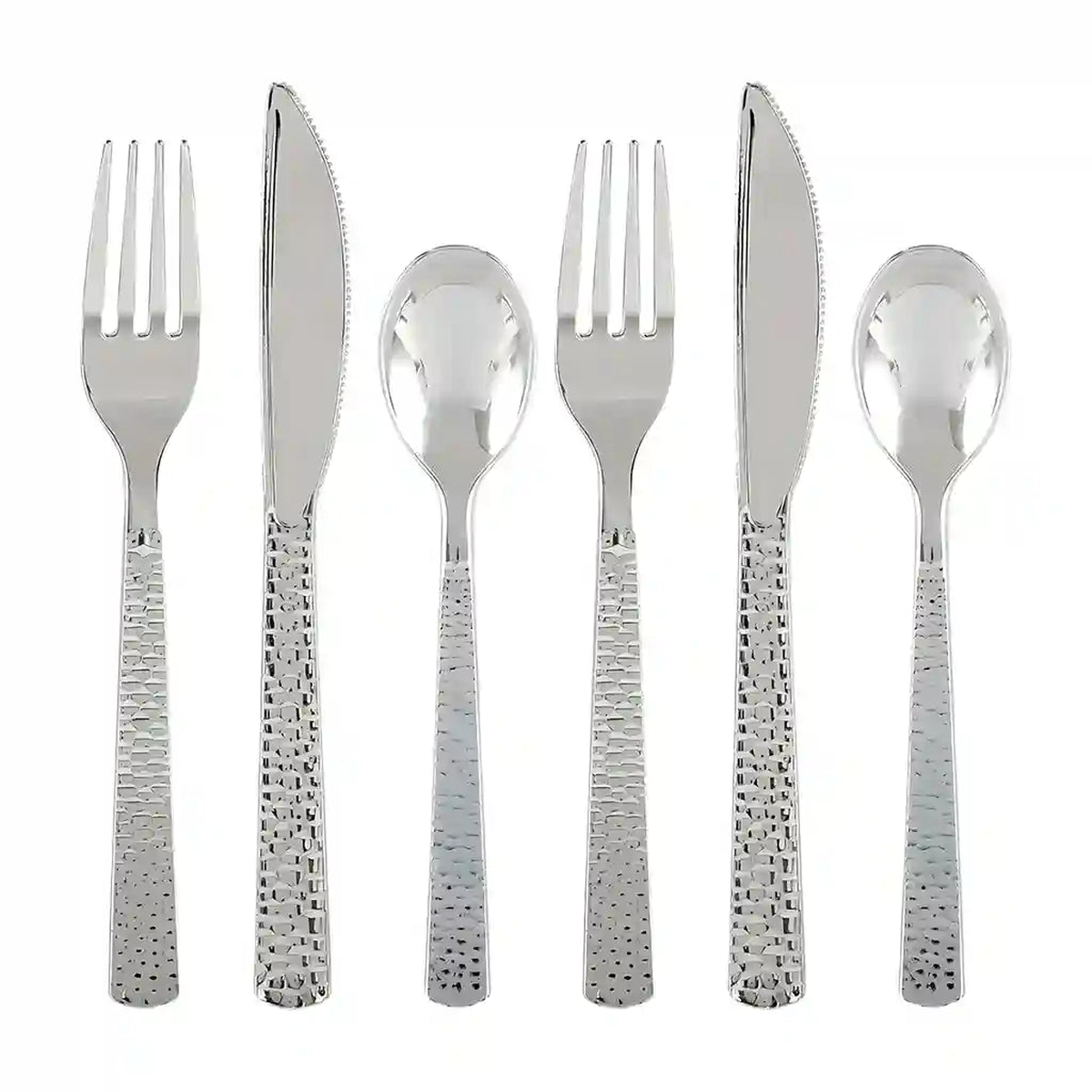 Hammered Silver Assorted Plastic Cutlery, 24ct
