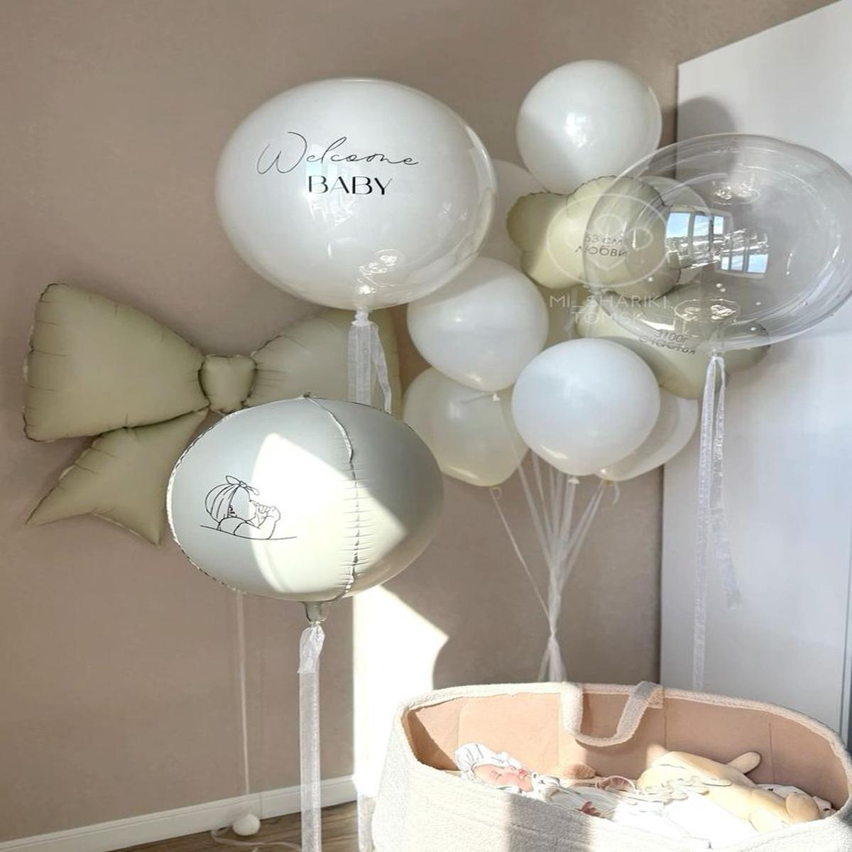 Helium Balloons Personalised Clear, Clear with White Latex and Customize Sticker, White Orbs with C