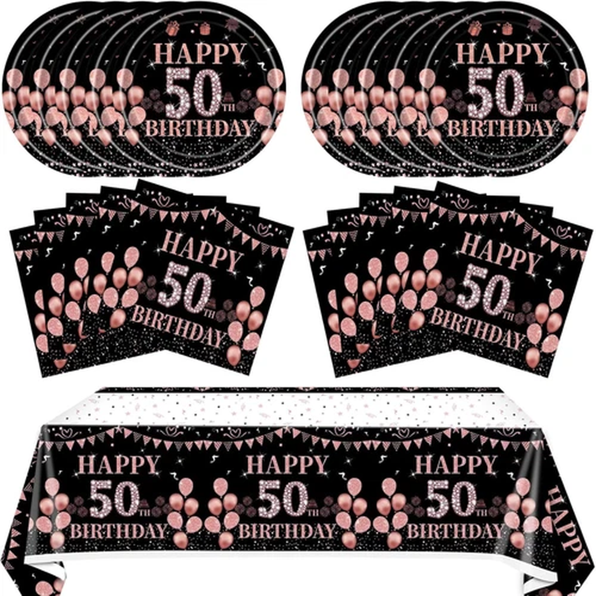 41Pcs 50th Birthday Decorations for Women,Rose Gold Black 1976 Party Supplies Ki