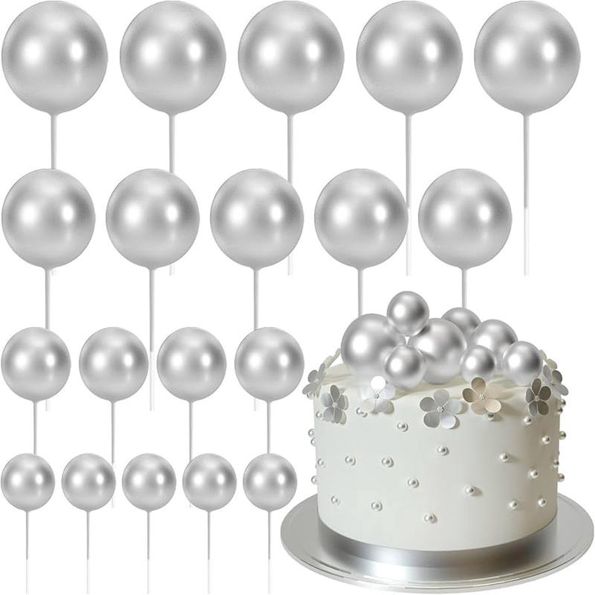 Cake topper Set Silver 20pcs