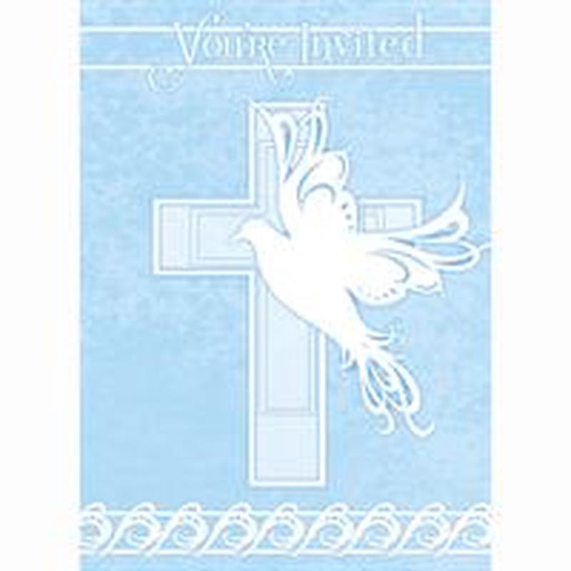 Dove Cross Blue Invitations 8ct – Unique
