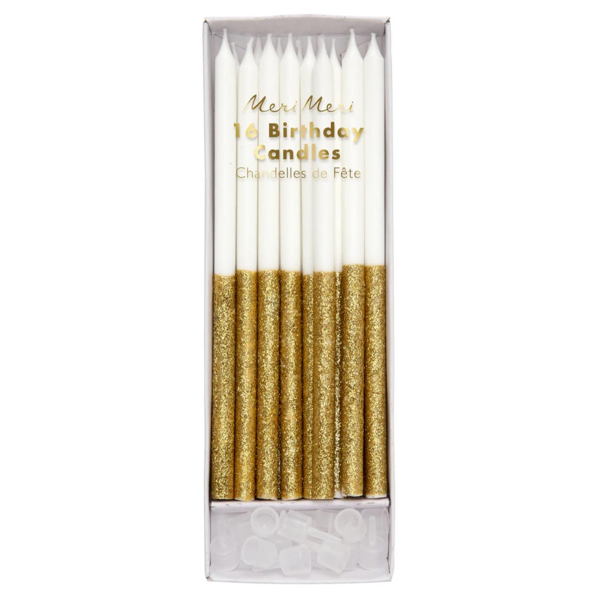 Gold Glitter Dipped Candles (x16)