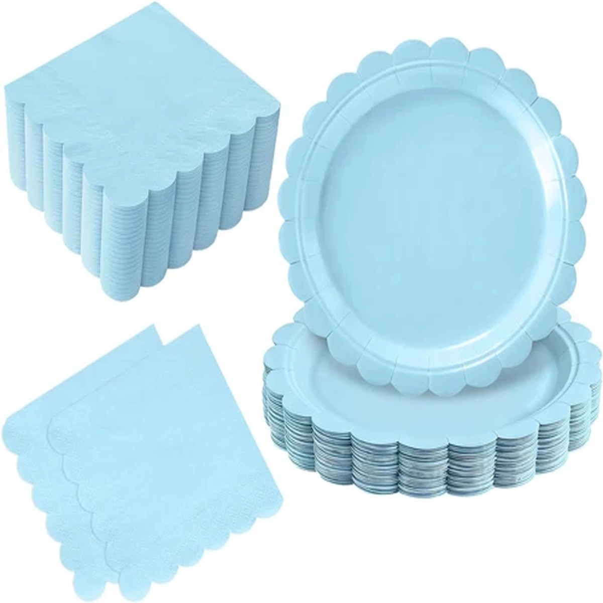 50 Pcs Light Blue Plates and Napkins Party Supplies – Blue Disposable Scalloped