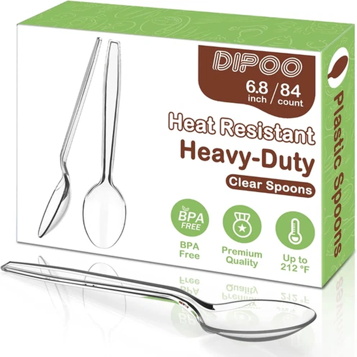 6.8″ Clear Plastic Spoons Heavy Duty with Heat Resistant & BPA Free, Solid and D