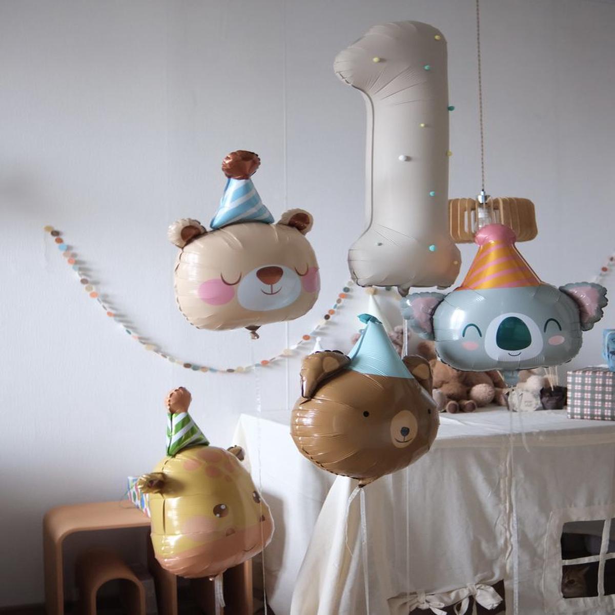 Single Number Set Beige ‘1’ Safari Animal Jungle Theme Helium Bears Giraffe Koala – Perfect for Kid