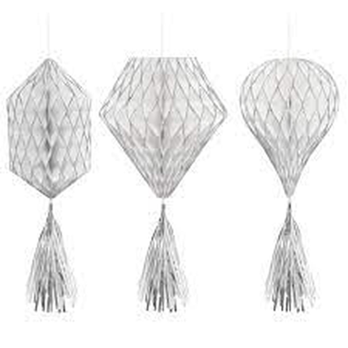 12″ Honeycomb Decorations – White & Silver (3ct) – Amscan