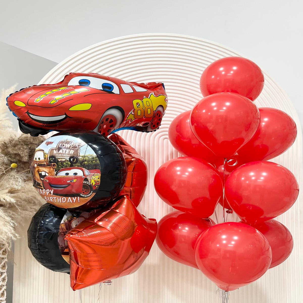Cars-Themed Helium Set with Latex Red Balloons Bunch – Perfect for Kids Birthday Party!