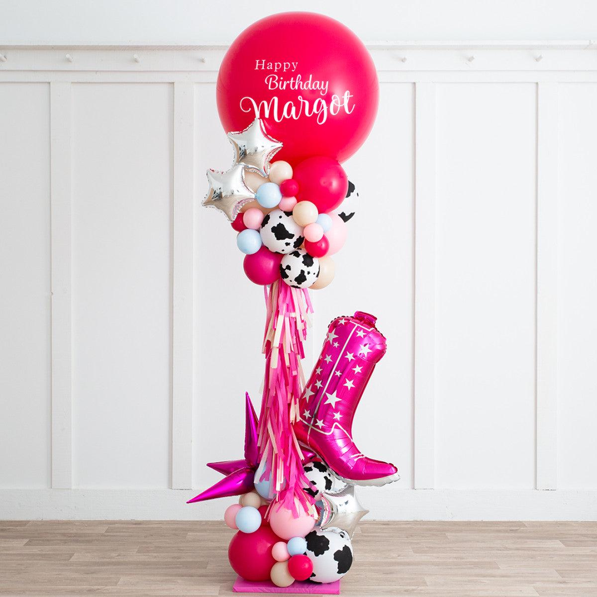 Personalised Cowgirl-Themed Balloon Pillar/Column/Tower with Tassels, Western and Animal Print Acce
