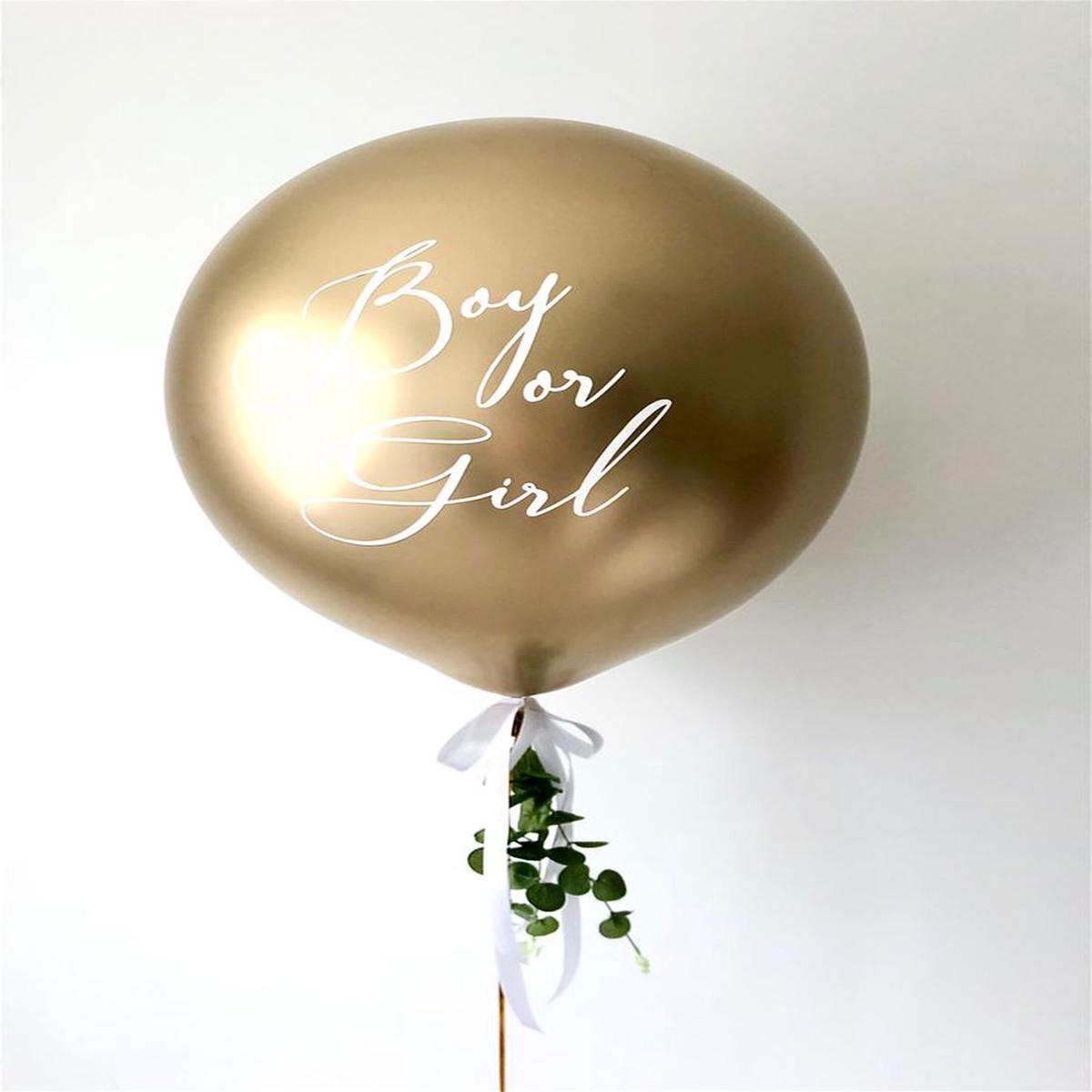 Personalised Gender Reveal Helium Balloon Light Gold Latex with Customize Sticker, Ribbons and Arti