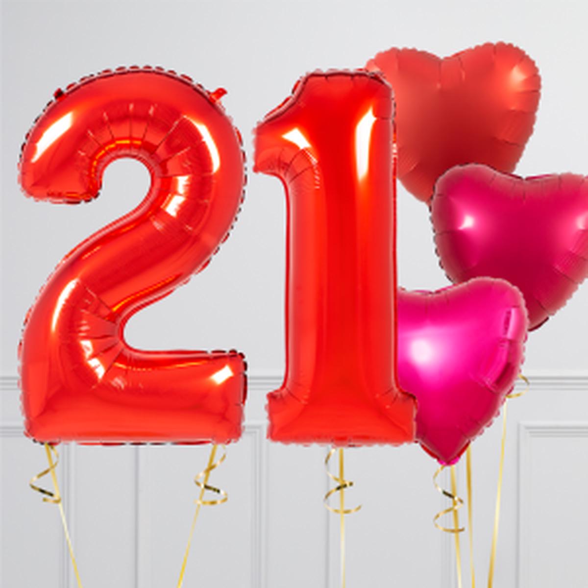 Helium Red 21 Two Number Set Balloon with Circle and Red Color Way Heart-Shaped Foil Balloons