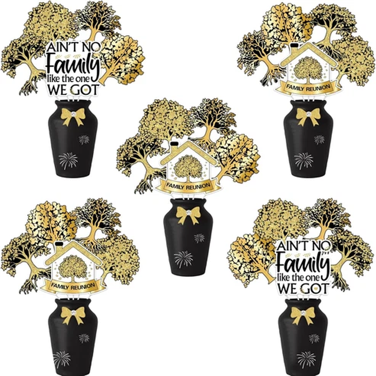 24Pcs Family Reunion Party Centerpiece Sticks, Black and Gold Family Tree Photo