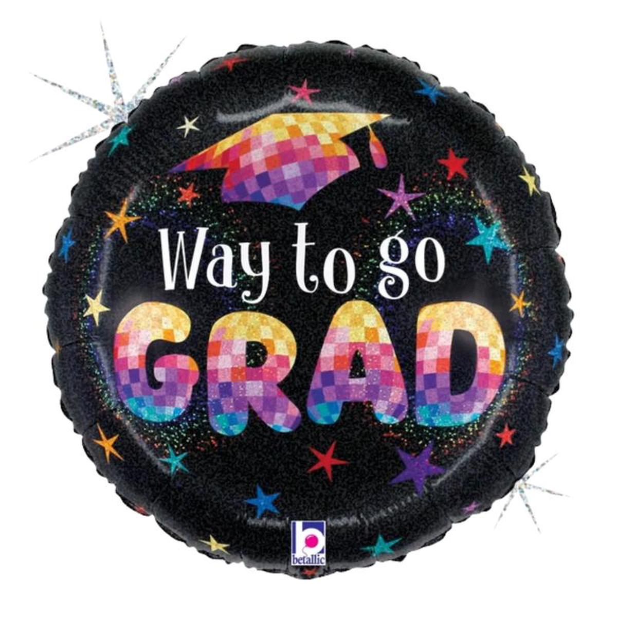 Betallic Grad Disco Stars 18 inch Glitter Holographic 40 Percent Recycled Balloon 1ct