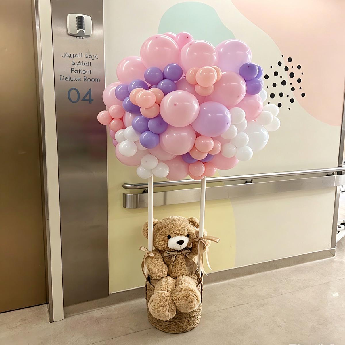Hospital Setup Pink, Purple, White Balloon Teddy Bear Designed Hot Air Balloon Setup – Perfect for