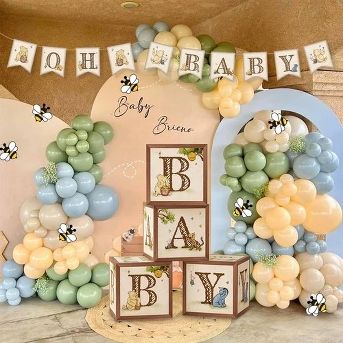 125Pcs Classic Winnie Bear Baby Shower Decorations Baby Boxes Balloons Banner…