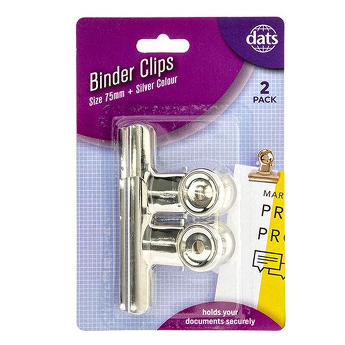 CLIP BINDER SILVER 75MM 2PK