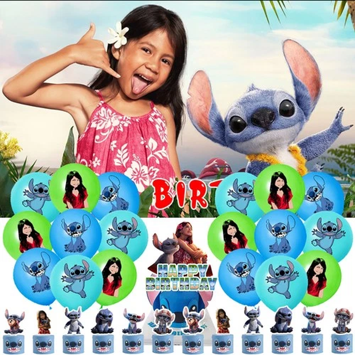 Lilo and Stitch 2025 Party Supplies Set Balloons Cake Toppers Banner