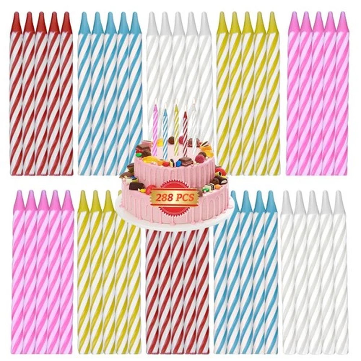 Multicolor Spiral Birthday Candles – 288 Count Bulk Birthday Candles for Cake…