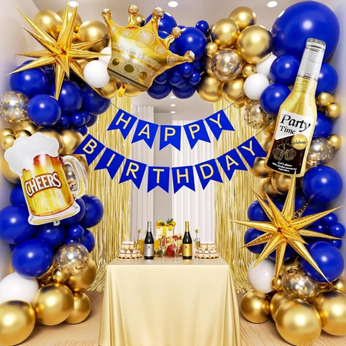 Decoracion De Cumpleaos Globos Banner 121 Piezas Dorado y Azul Para Hombre Set