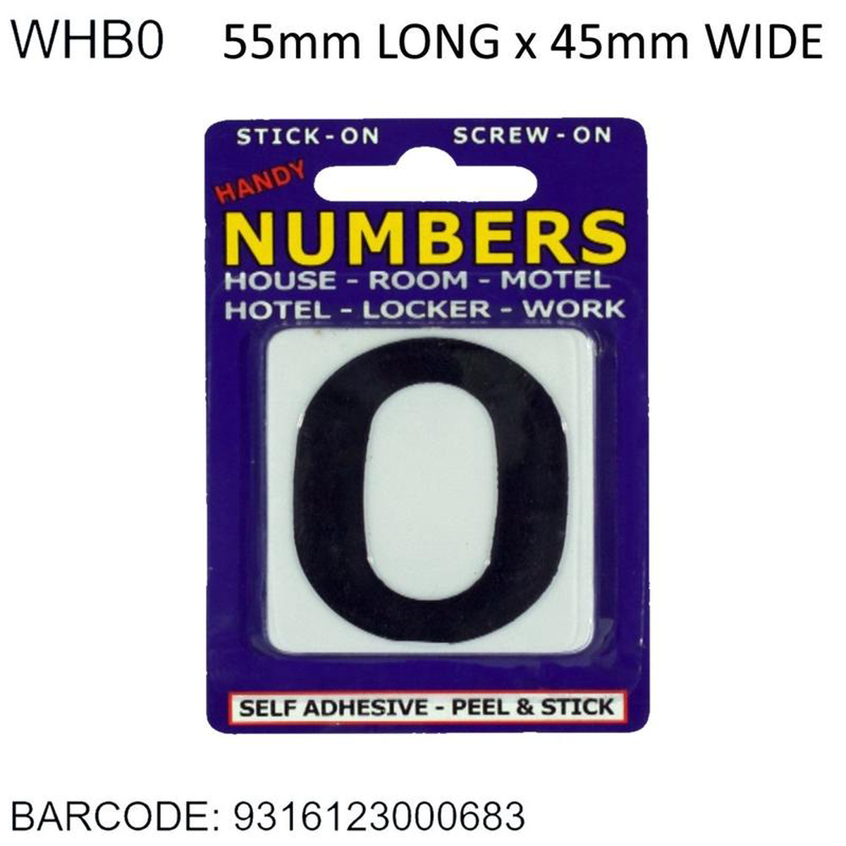 NUMBERS ADHESIVE BLACK ON WHITE 0
