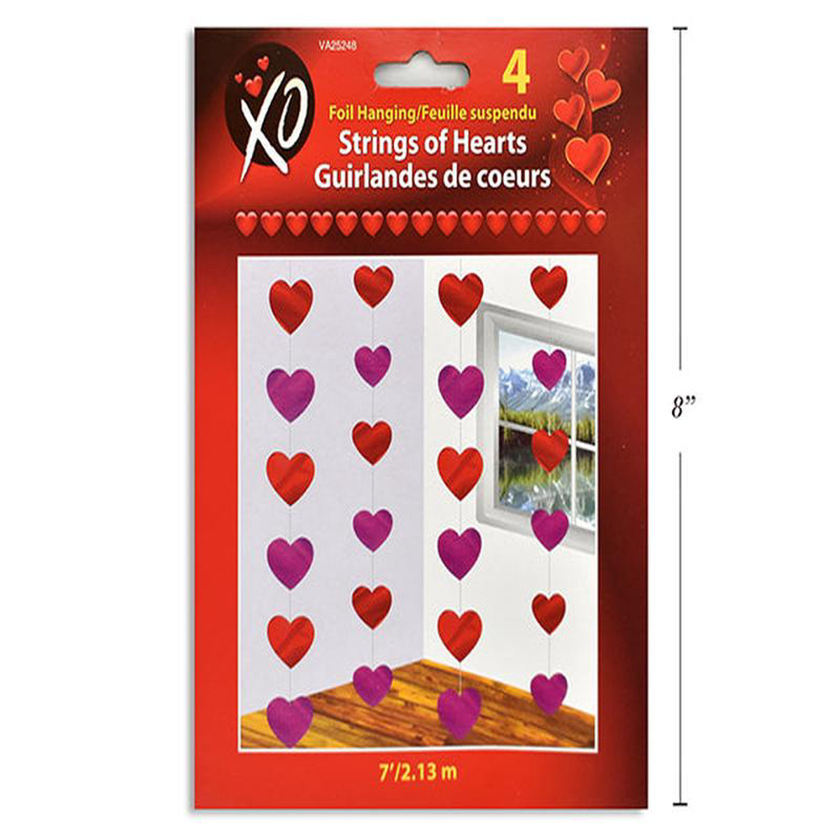 Set de 4 Guirnaldas Colgantes de Corazones 7ft Rojo y Rosa