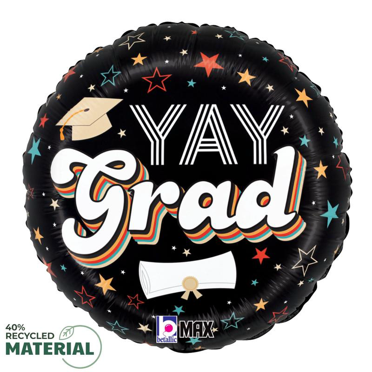 Betallic Retro Yay Grad 18 inch MAX Float 40 Percent Recycled Round Balloon 1ct