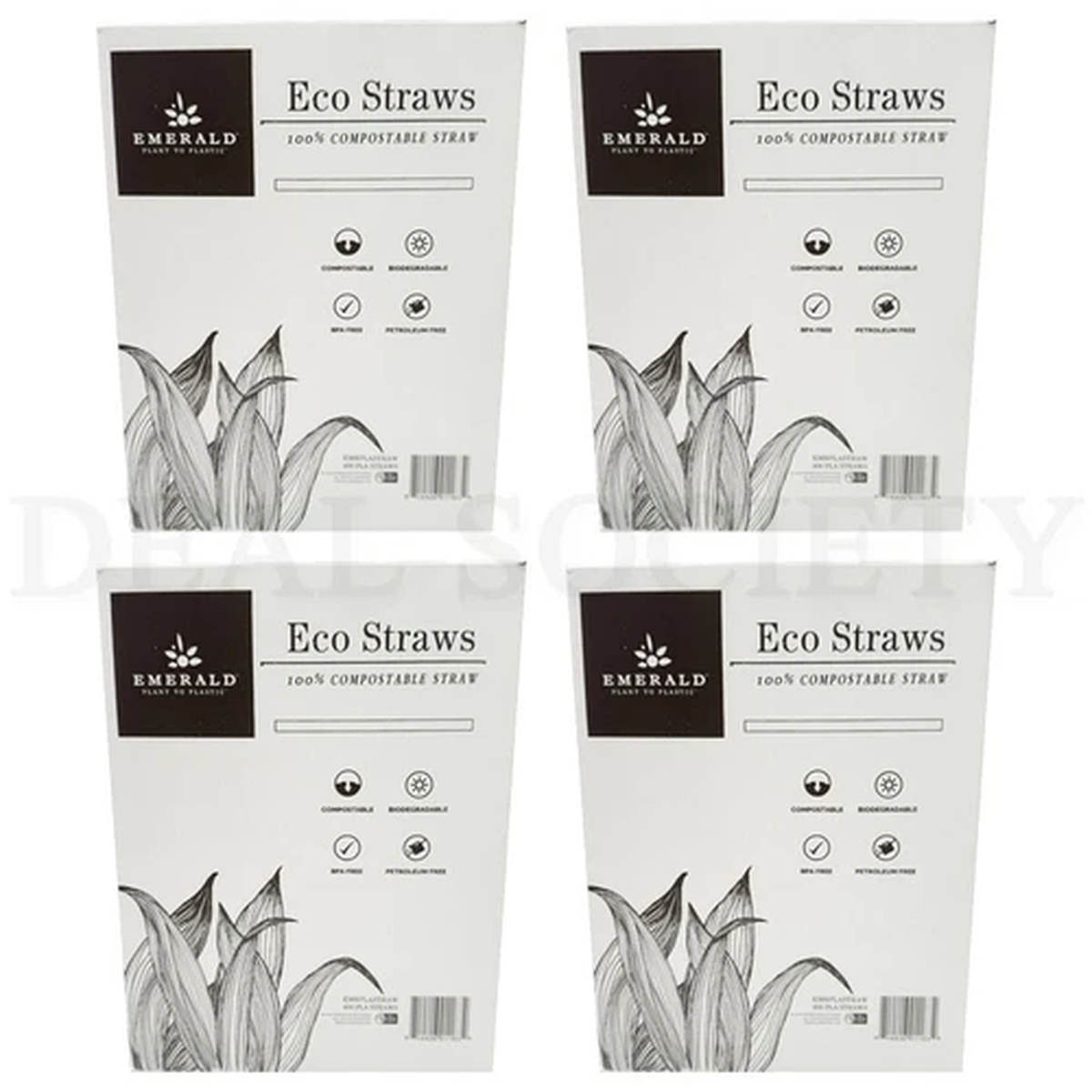 Emerald 100% Compostable Eco Straws 400 Count Each Lot of 4