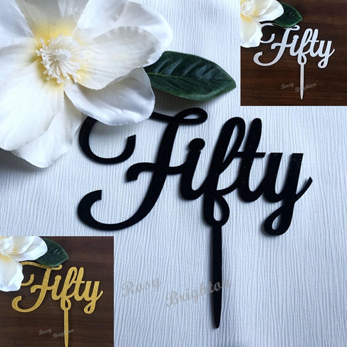 Fifty Birthday Acrylic Cake Topper Gold & Silver Happy 50th Birthday Cake Toppers Cake Decorations Fiftieth Cake Decor //Fabulous 50