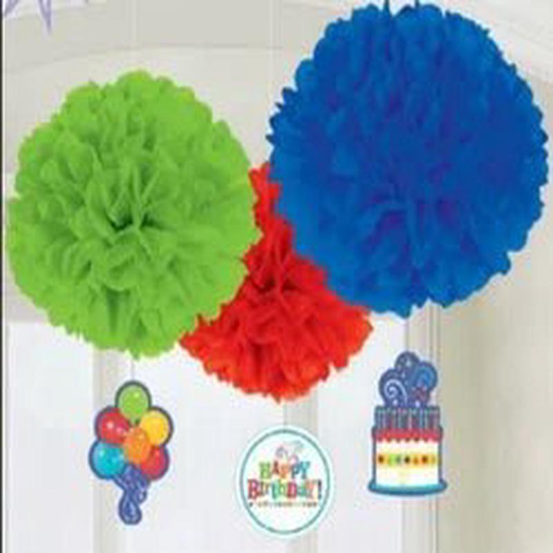 Fluffy Decorations – Primary Happy Birthday (3ct)