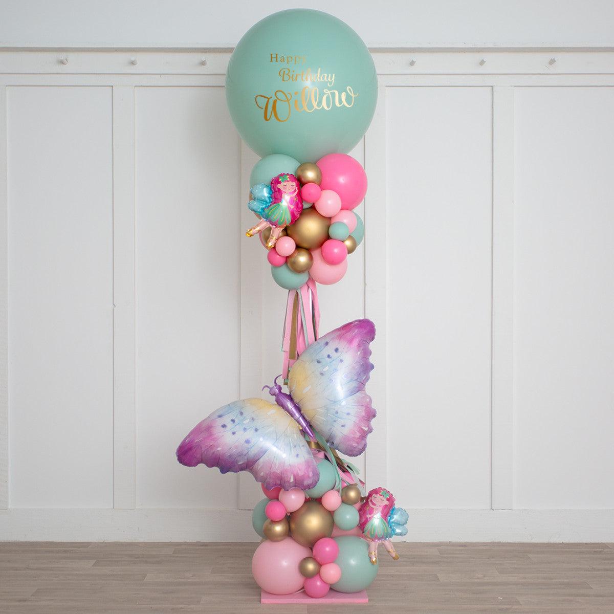 Personalised Pastel Fairy Balloon and Tassels Pillar/Column/Tower – Customizable for Any Enchanted