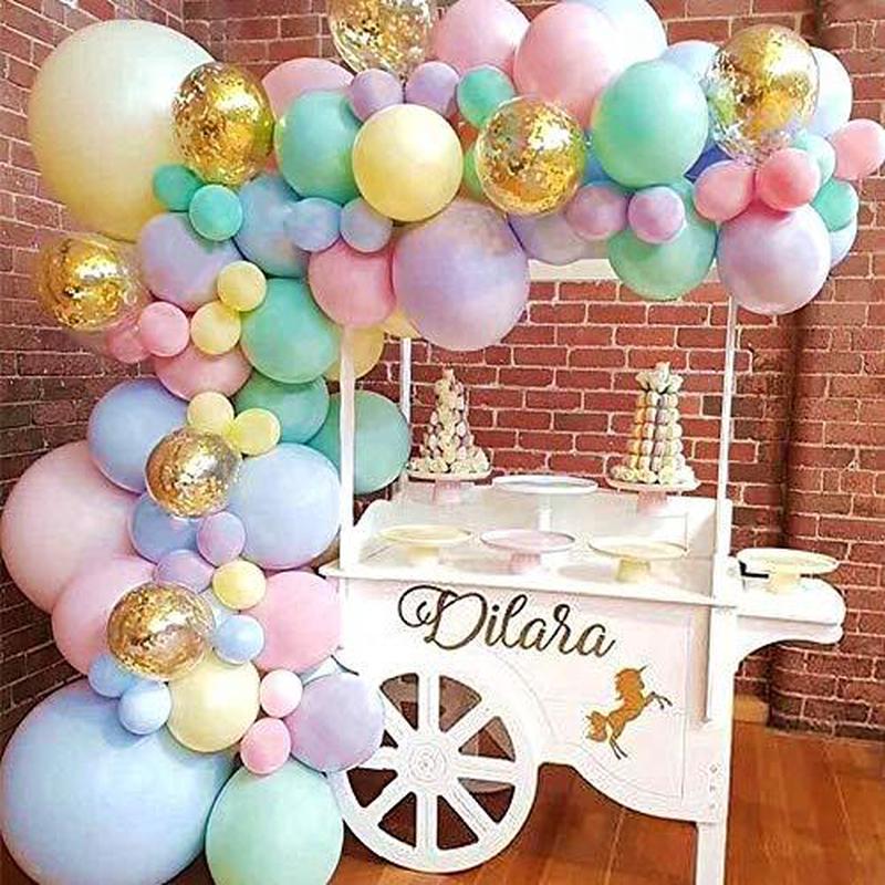 103pcs Pastel Balloon Garland Arch Kit 5″ 12″ 18 inch Macaron Color Pastel Party Balloons Set and Gold Confetti Balloons for Wedding Birthday