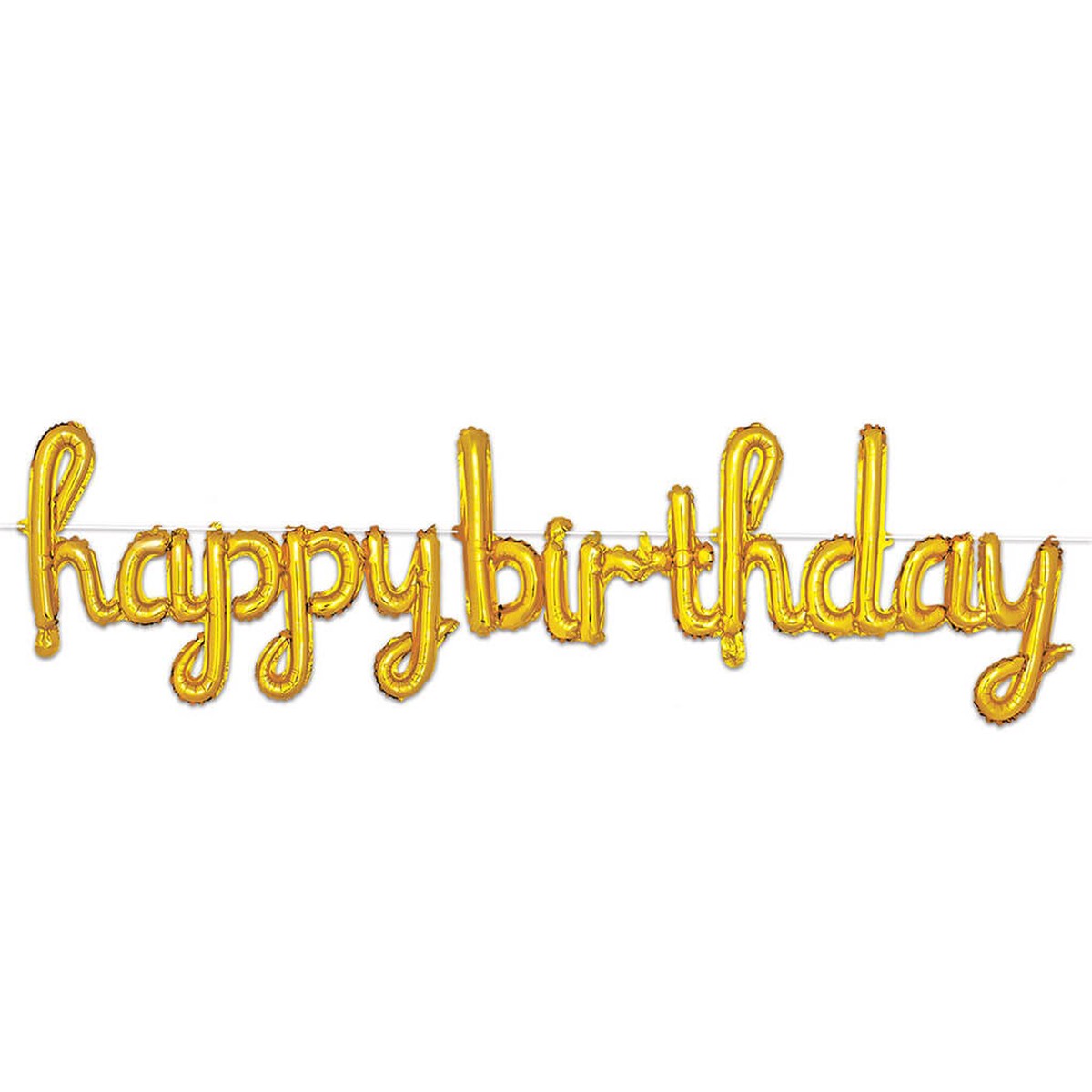 Script Happy Birthday Balloon Streamer 55ft x 16in Gold