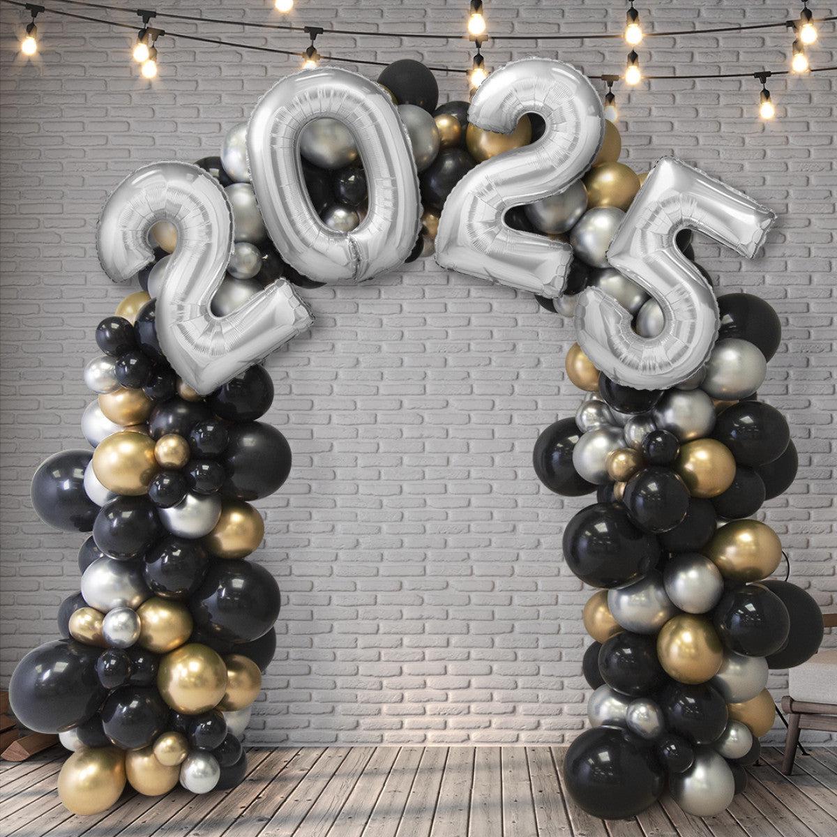 Balloon Arch with 2025 Number Balloons New Year’s Eve  Silver, Gold, Black, and All Colors Availabl