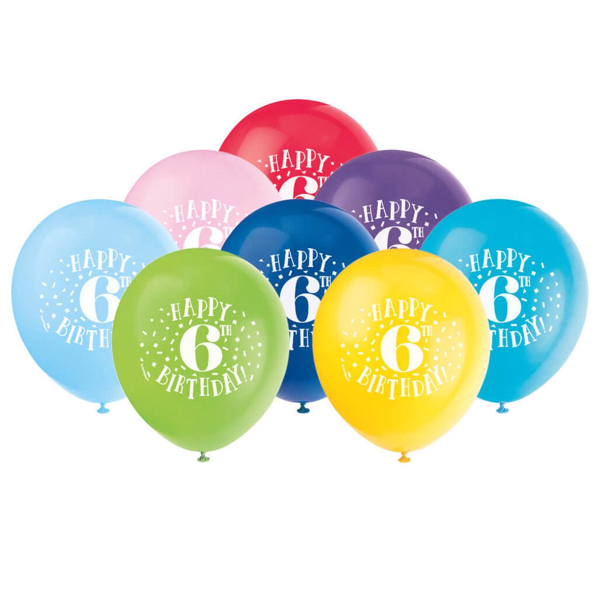 Happy 6th Birthday Latex Balloons 12in 8ct